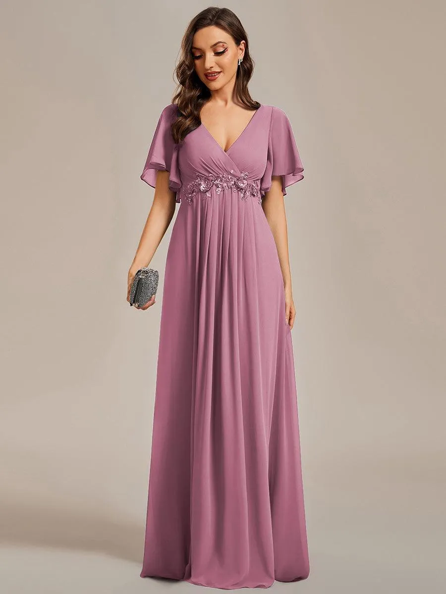 Robe longue élégante en mousseline de soie pour mère de la mariée avec manches fluides