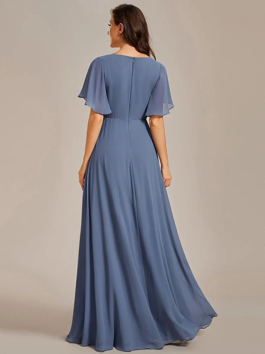 Robe longue élégante en mousseline de soie pour mère de la mariée avec manches fluides