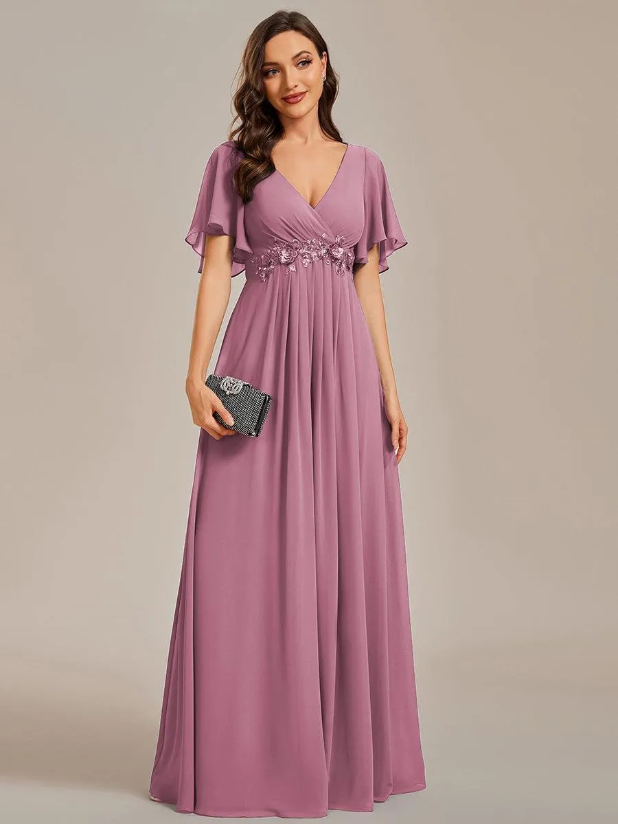 Robe longue élégante en mousseline de soie pour mère de la mariée avec manches fluides