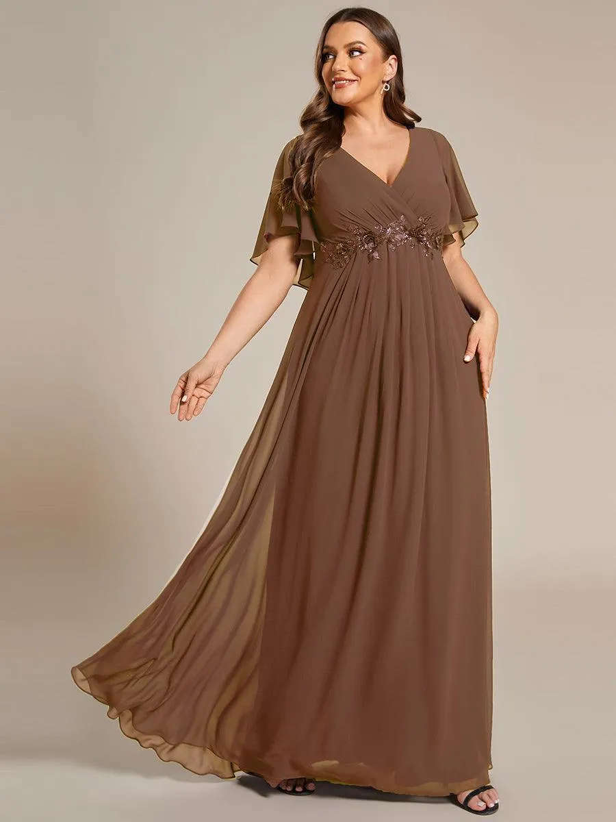 Robe longue élégante en mousseline de soie pour mère de la mariée avec manches fluides