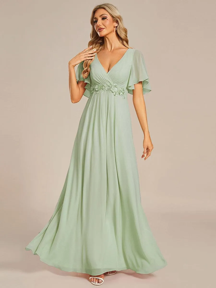 Robe longue élégante en mousseline de soie pour mère de la mariée avec manches fluides