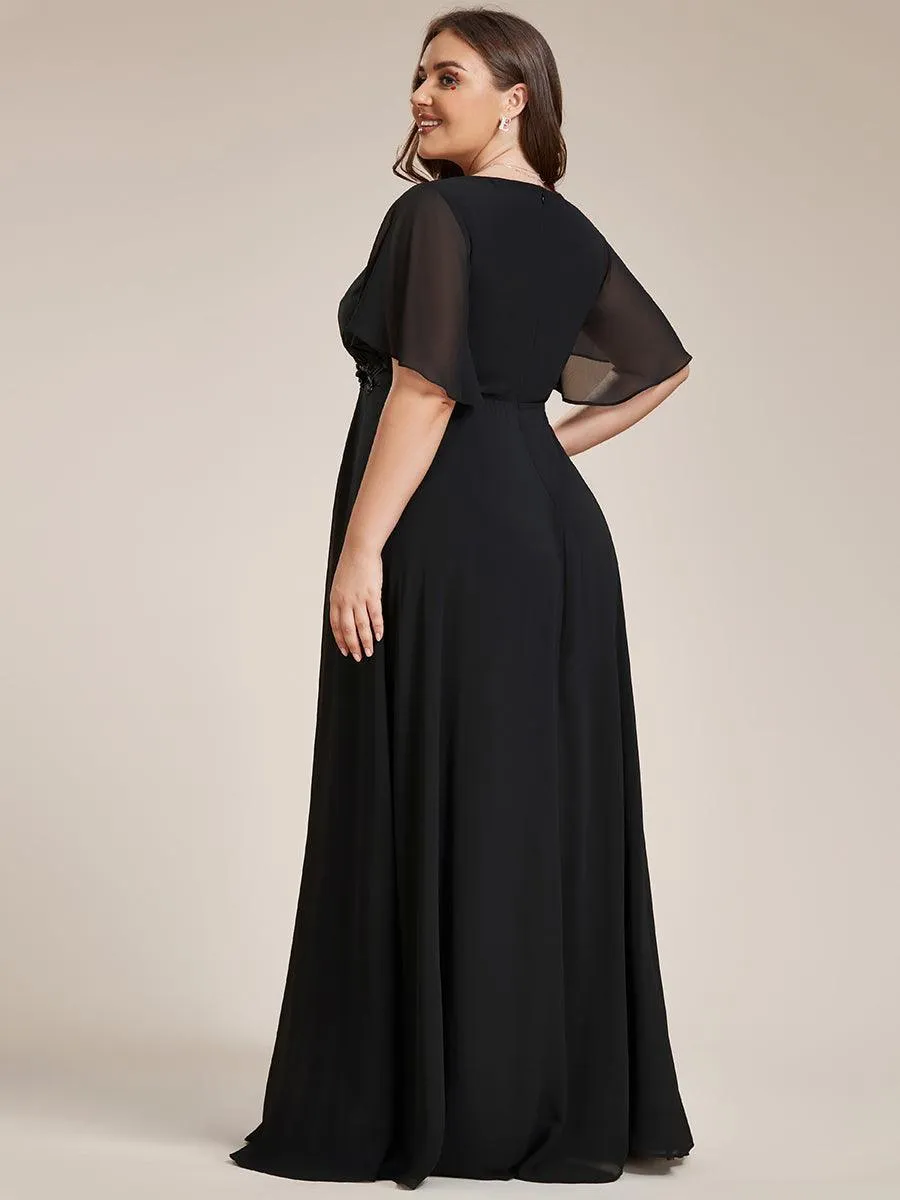 Robe longue élégante en mousseline de soie pour mère de la mariée avec manches fluides