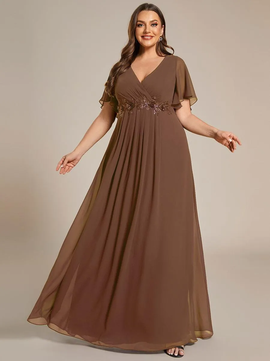 Robe longue élégante en mousseline de soie pour mère de la mariée avec manches fluides