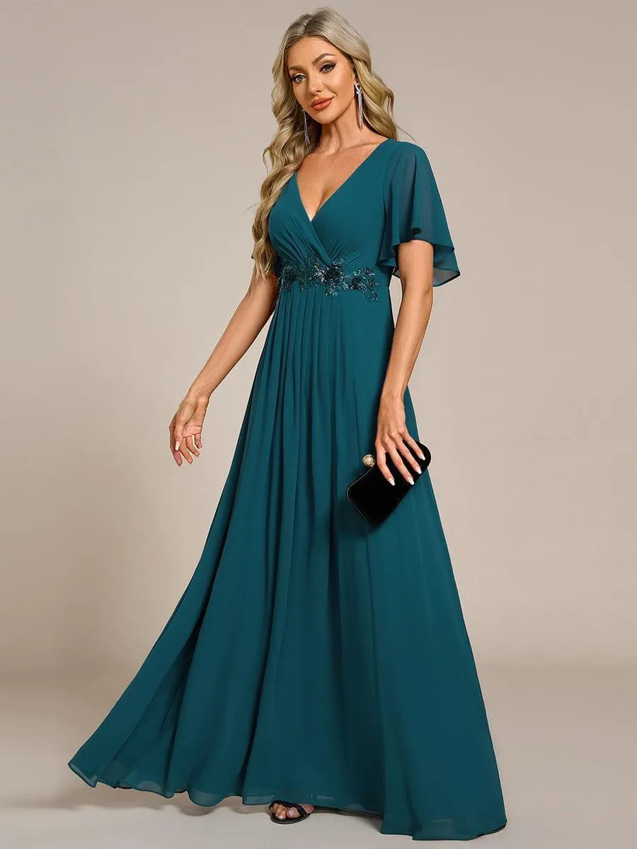 Robe longue élégante en mousseline de soie pour mère de la mariée avec manches fluides