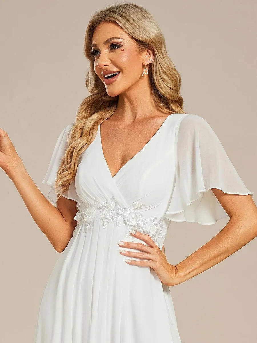 Robe longue élégante en mousseline de soie pour mère de la mariée avec manches fluides