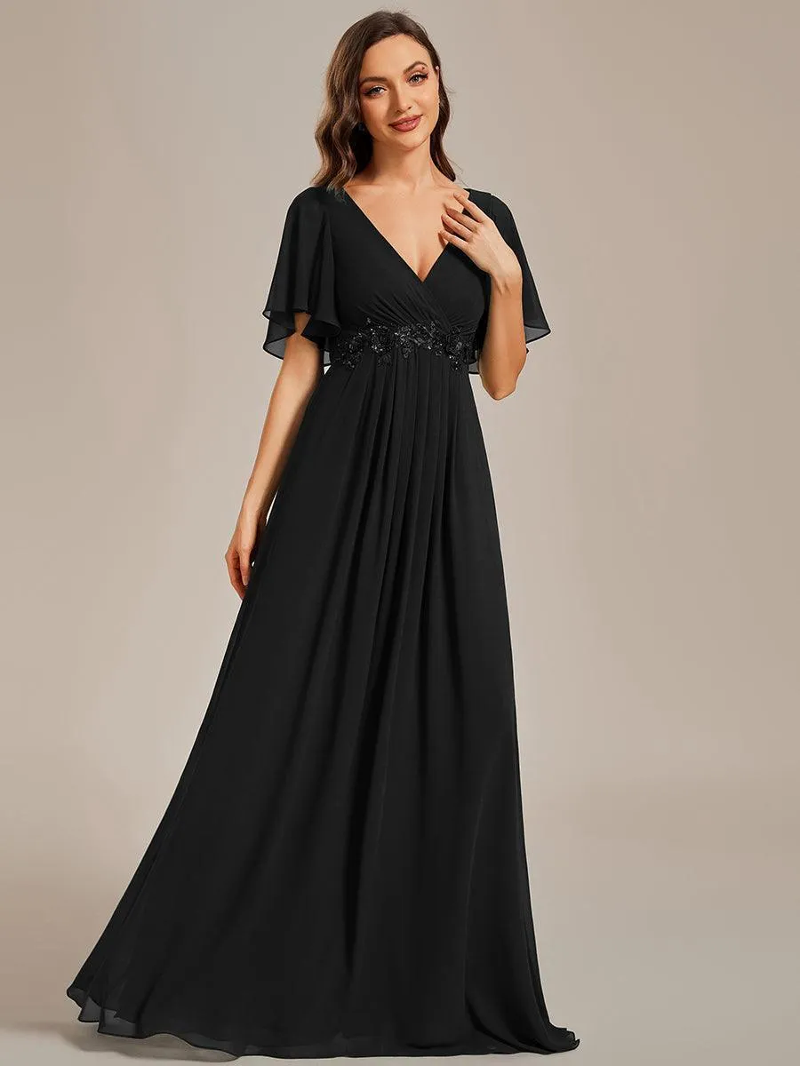Robe longue élégante en mousseline de soie pour mère de la mariée avec manches fluides