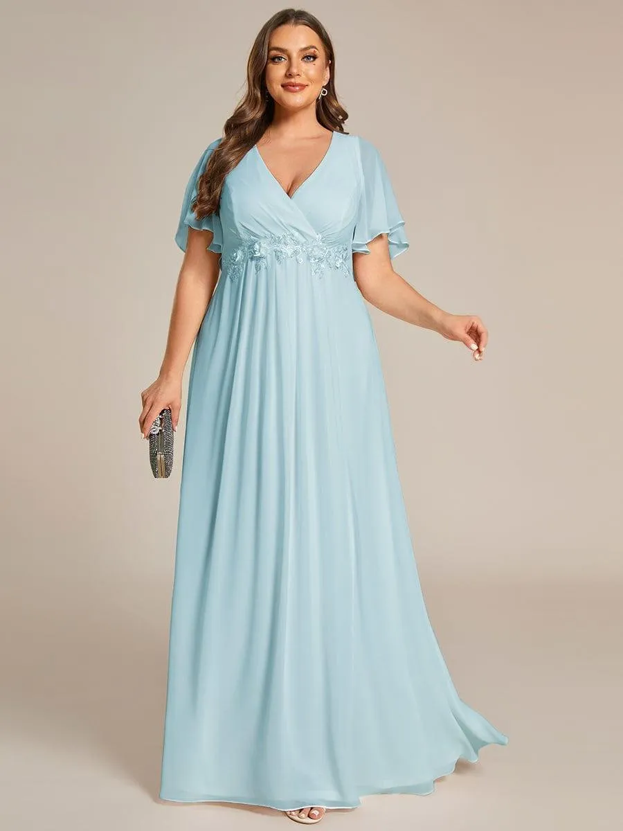 Robe longue élégante en mousseline de soie pour mère de la mariée avec manches fluides