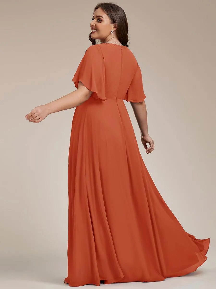 Robe longue élégante en mousseline de soie pour mère de la mariée avec manches fluides