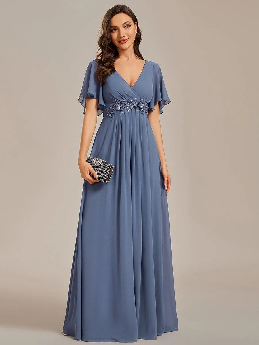 Robe longue élégante en mousseline de soie pour mère de la mariée avec manches fluides