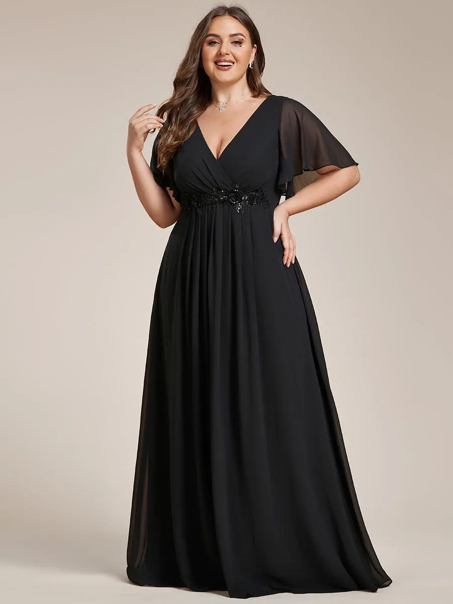 Robe longue élégante en mousseline de soie pour mère de la mariée avec manches fluides