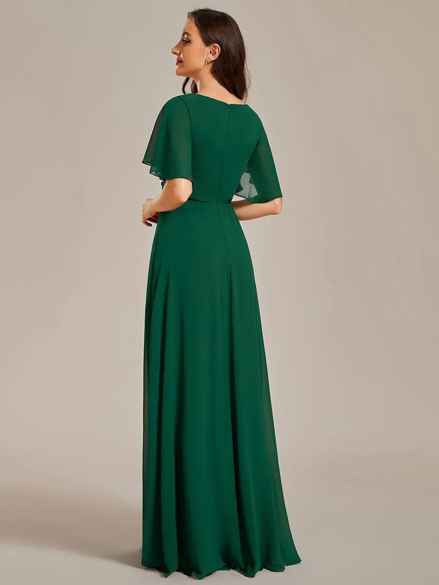 Robe longue élégante en mousseline de soie pour mère de la mariée avec manches fluides