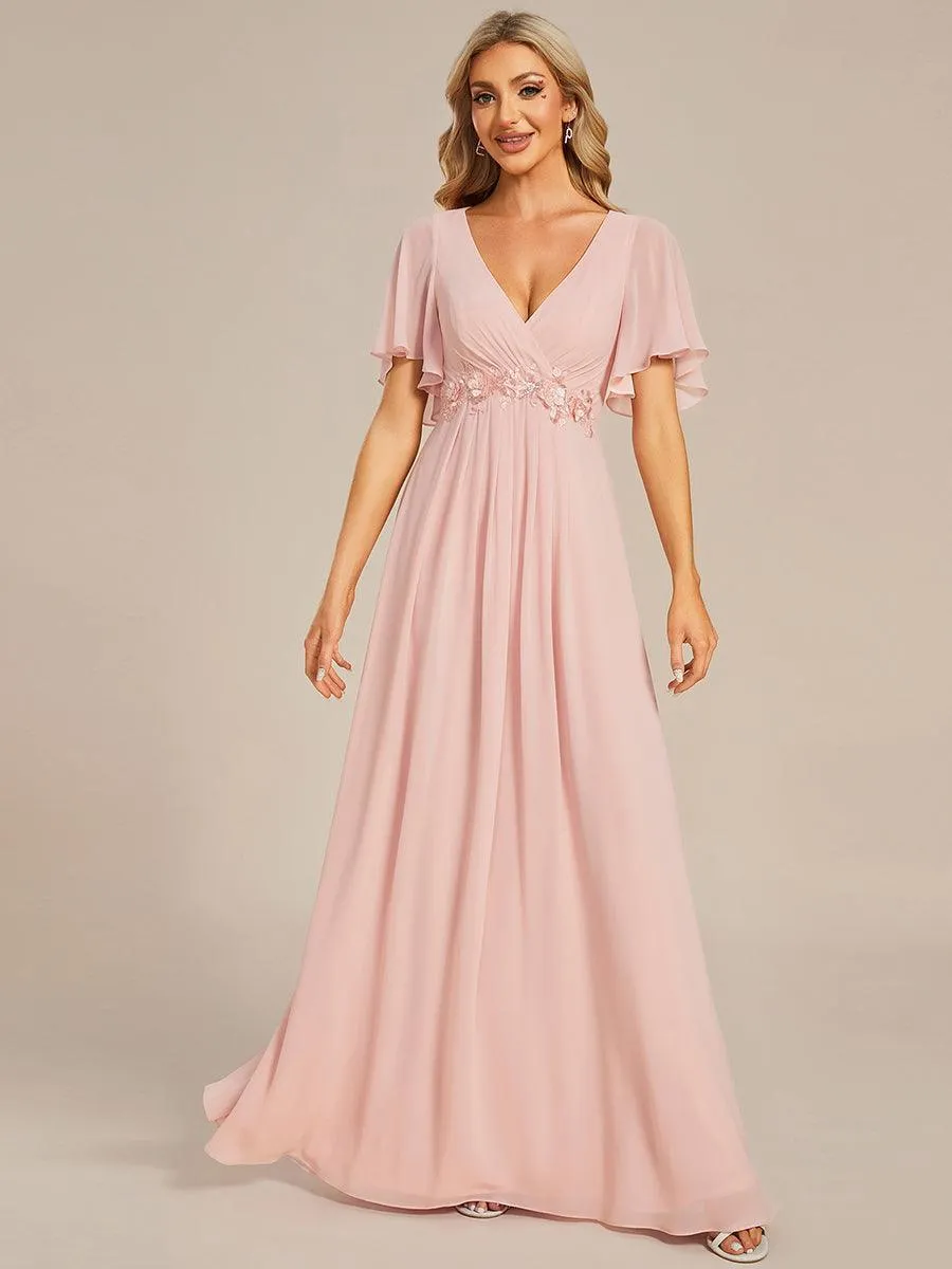 Robe longue élégante en mousseline de soie pour mère de la mariée avec manches fluides