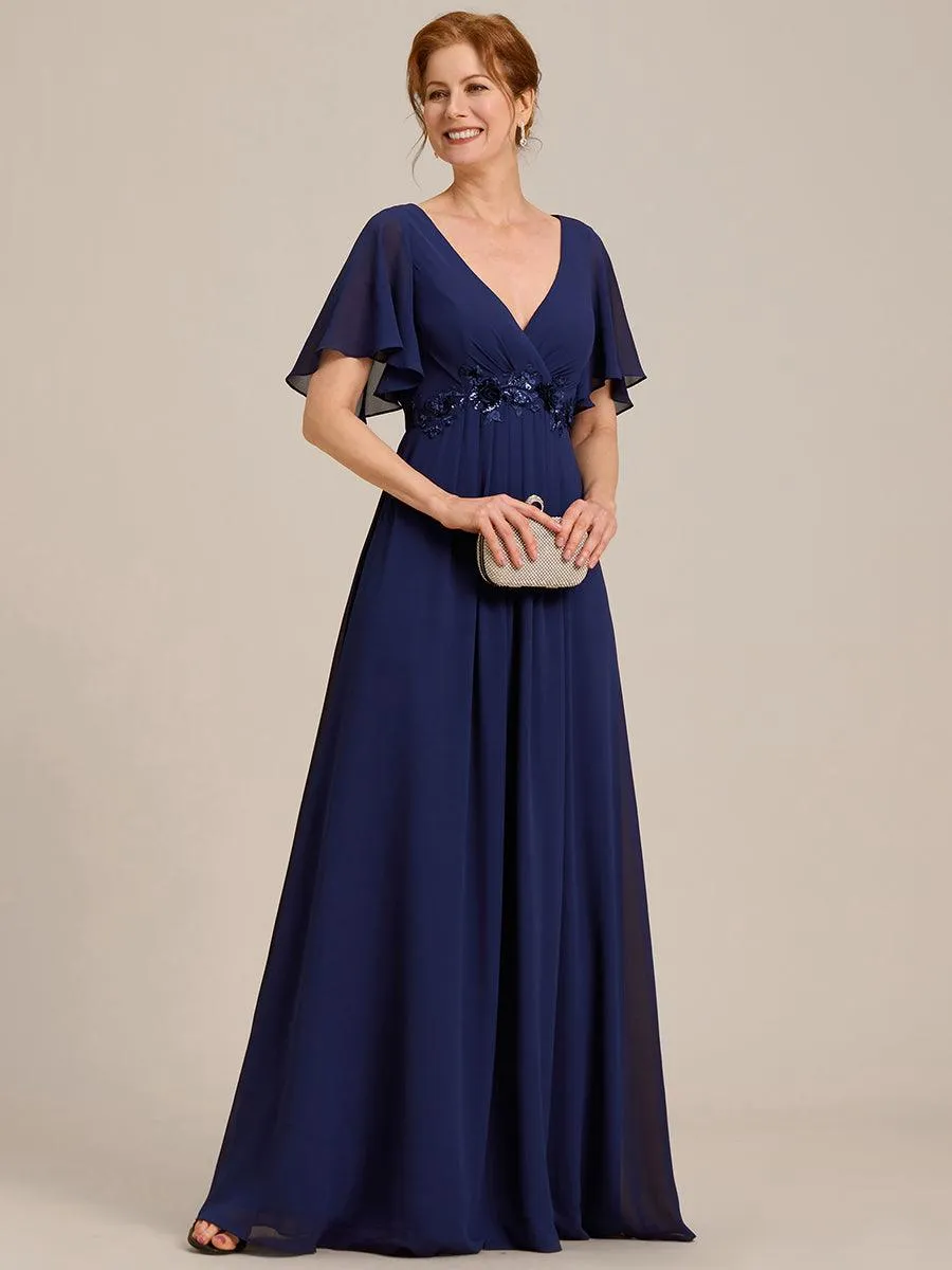 Robe longue élégante en mousseline de soie pour mère de la mariée avec manches fluides