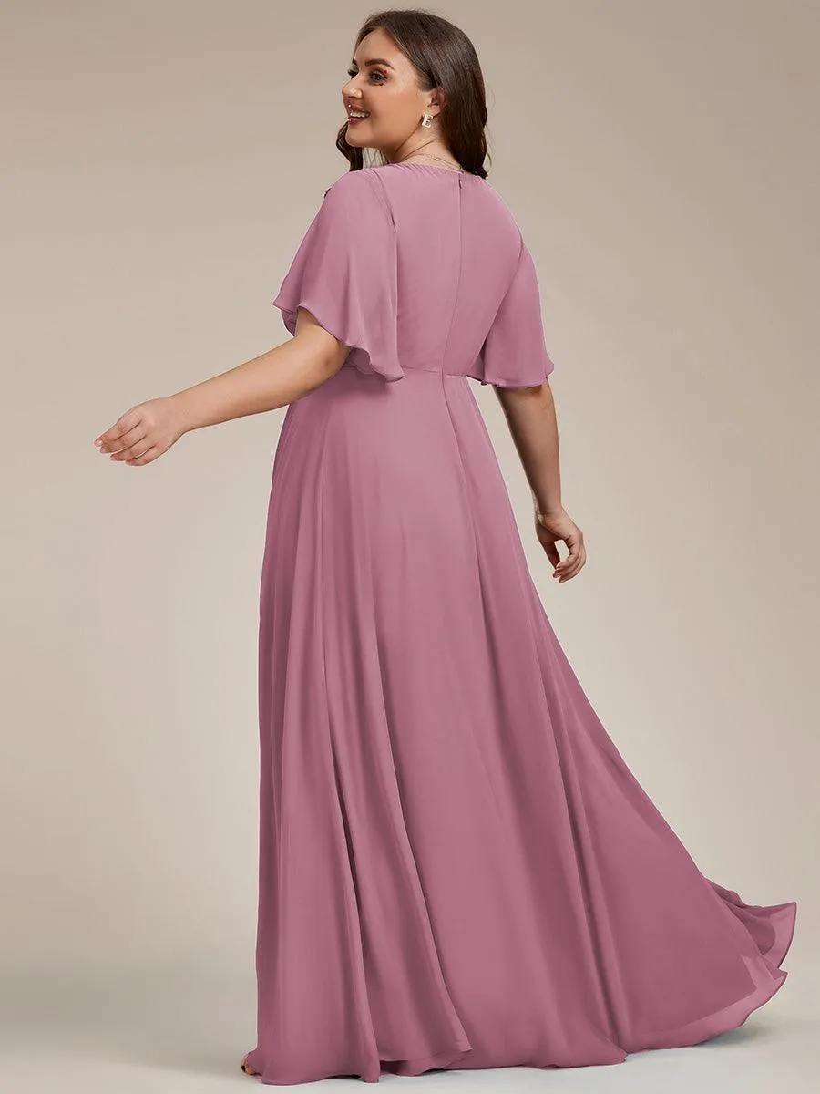 Robe longue élégante en mousseline de soie pour mère de la mariée avec manches fluides