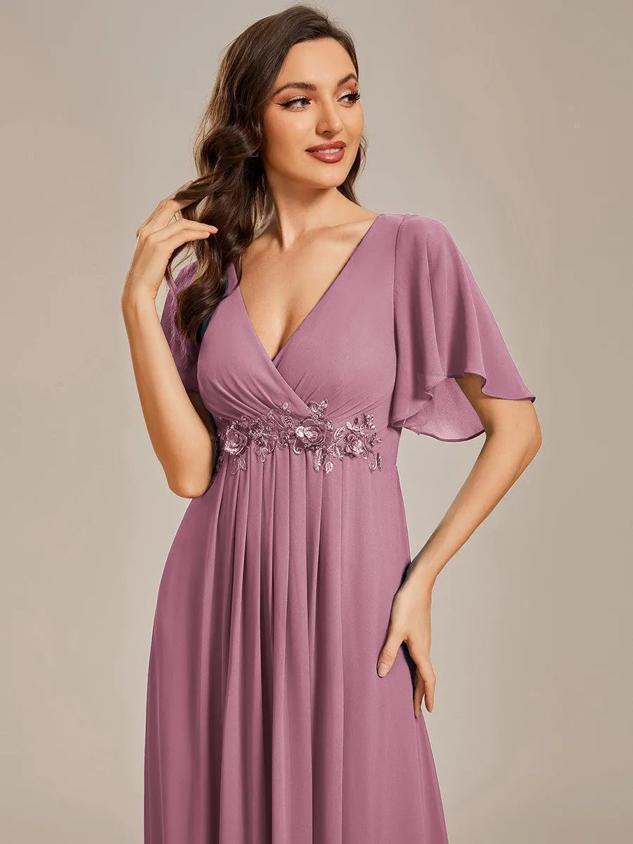 Robe longue élégante en mousseline de soie pour mère de la mariée avec manches fluides