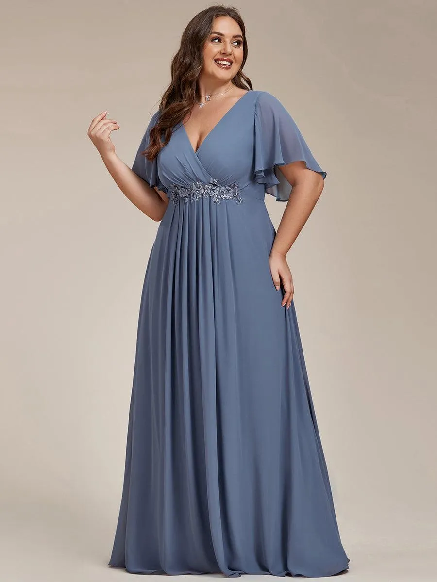 Robe longue élégante en mousseline de soie pour mère de la mariée avec manches fluides