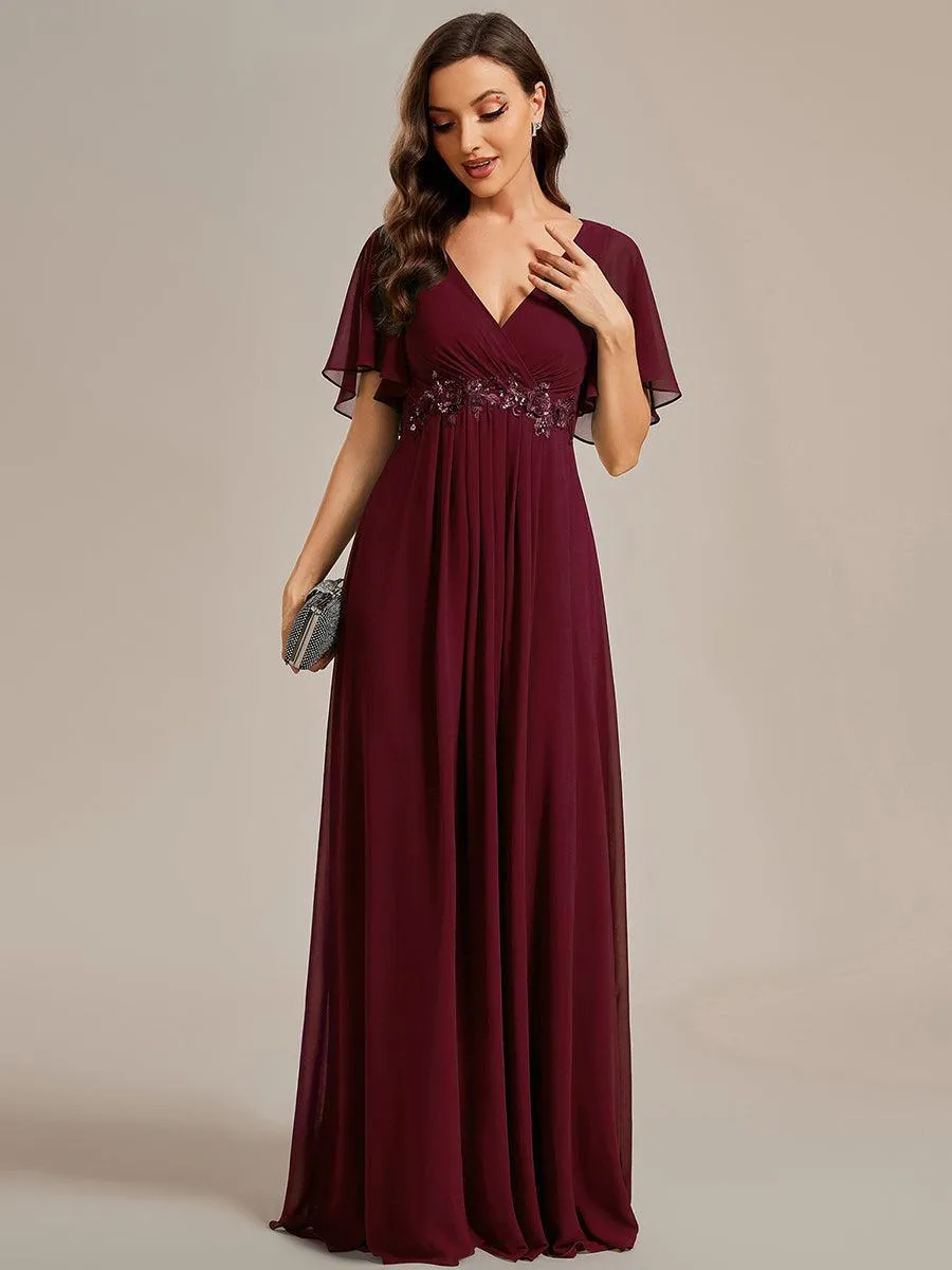 Robe longue élégante en mousseline de soie pour mère de la mariée avec manches fluides