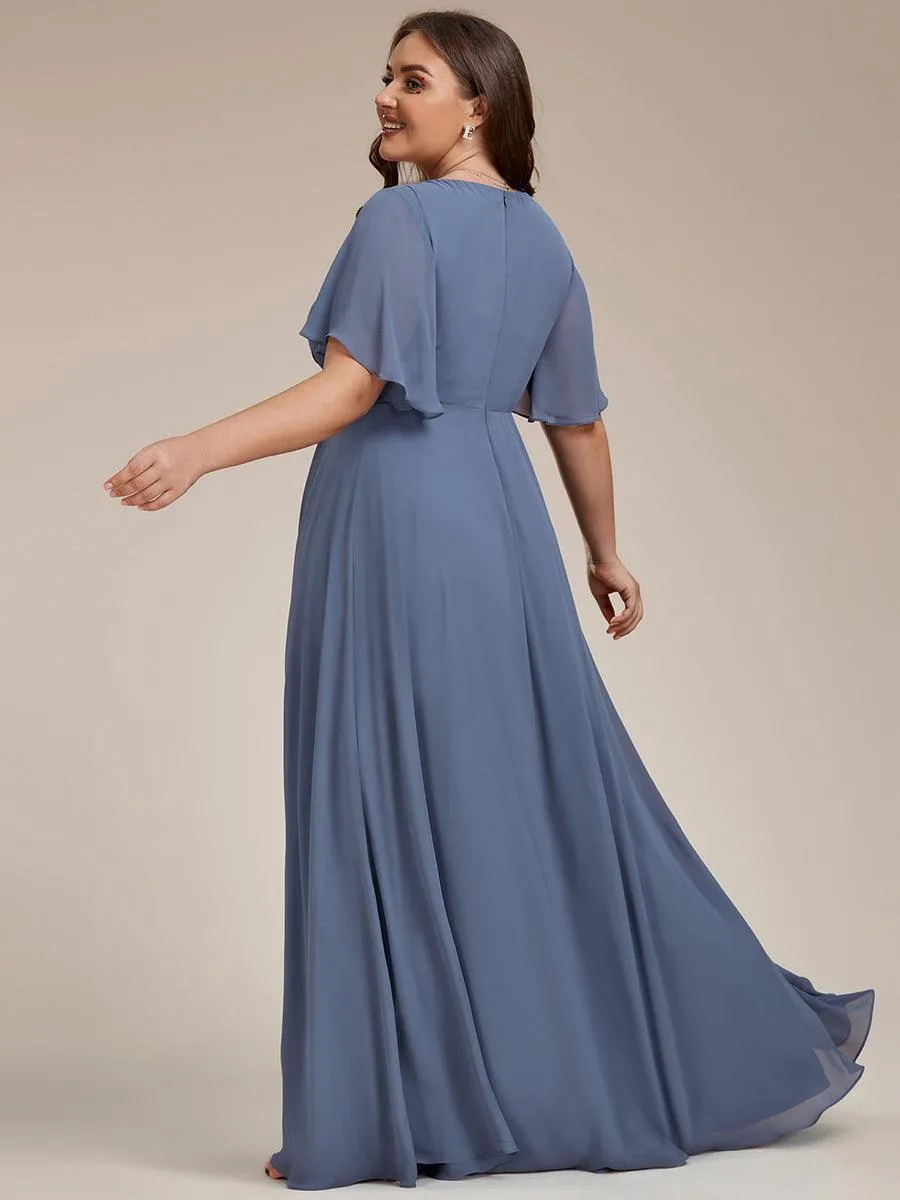 Robe longue élégante en mousseline de soie pour mère de la mariée avec manches fluides