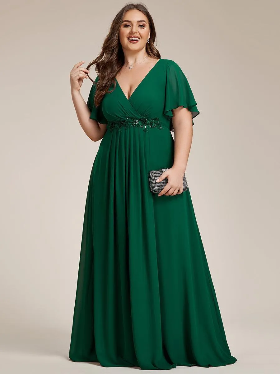 Robe longue élégante en mousseline de soie pour mère de la mariée avec manches fluides