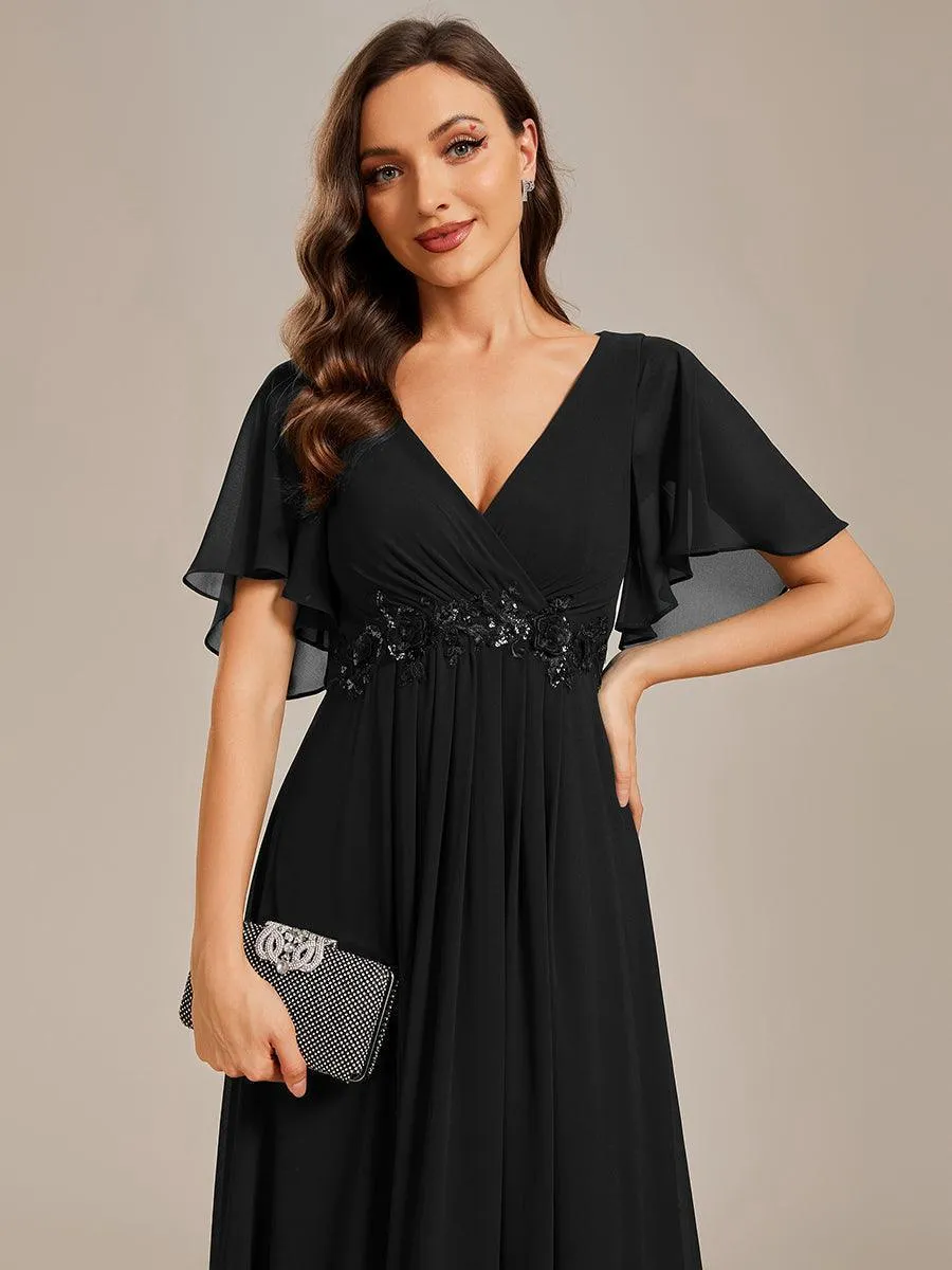 Robe longue élégante en mousseline de soie pour mère de la mariée avec manches fluides