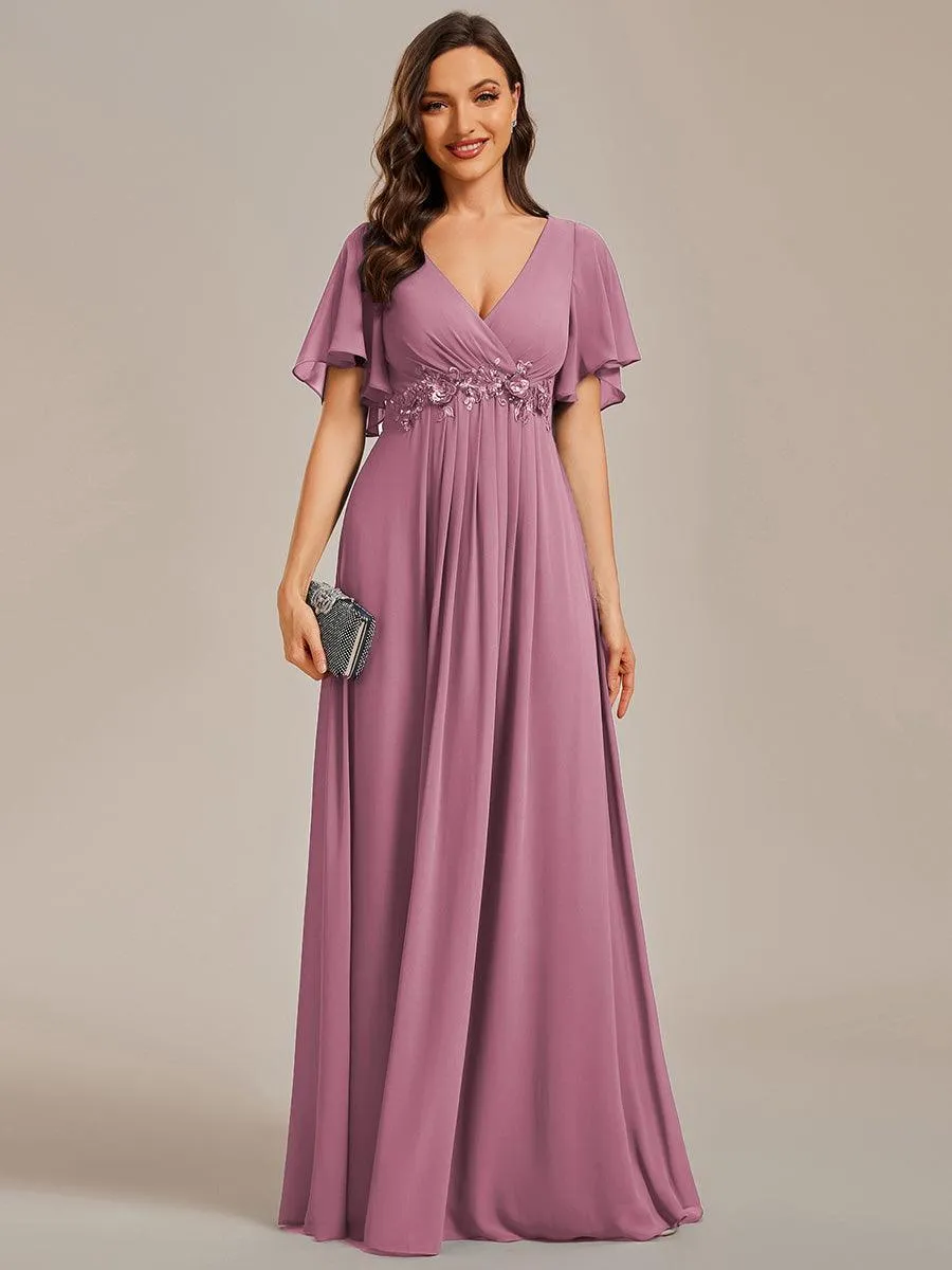 Robe longue élégante en mousseline de soie pour mère de la mariée avec manches fluides