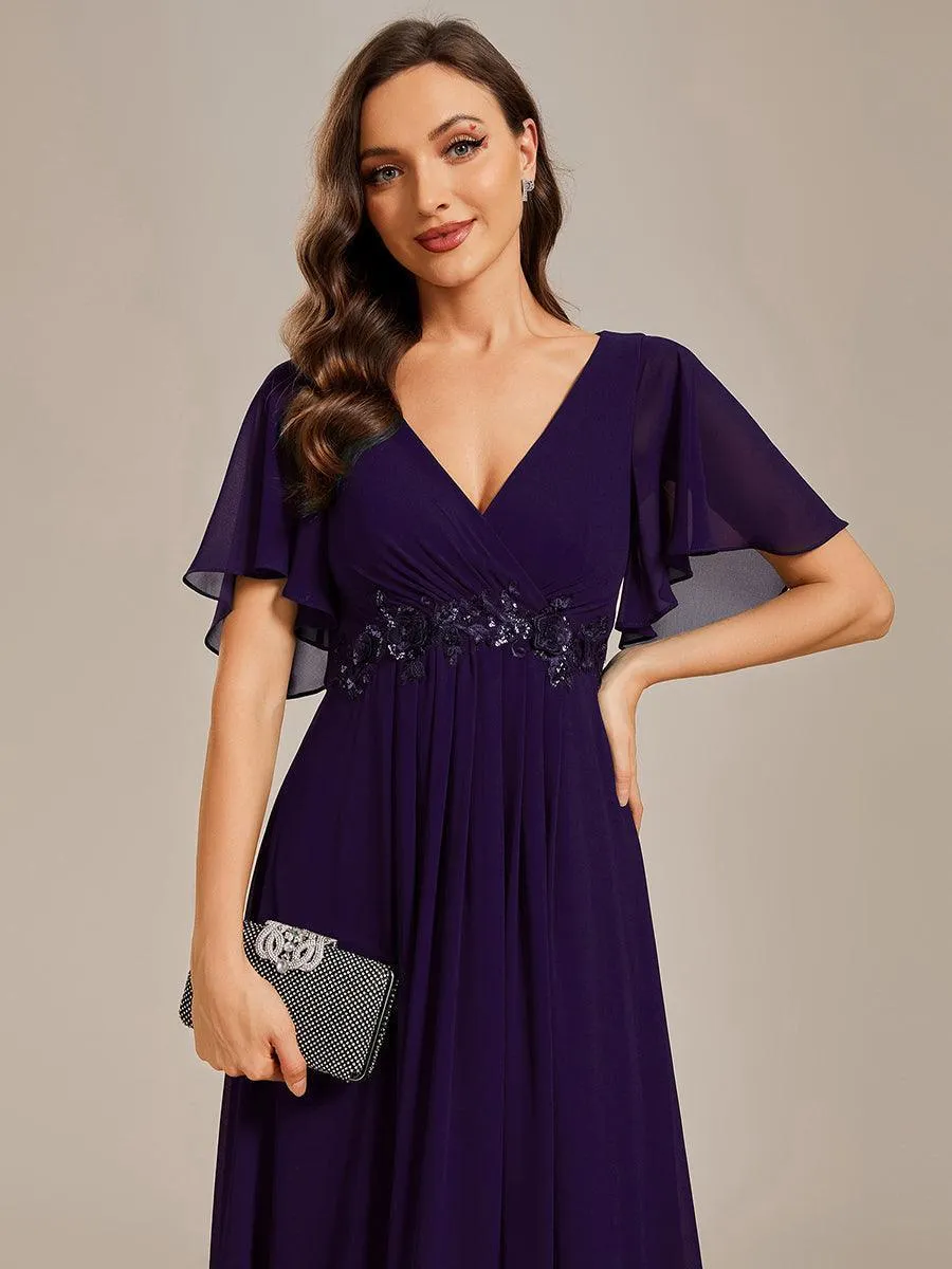 Robe longue élégante en mousseline de soie pour mère de la mariée avec manches fluides