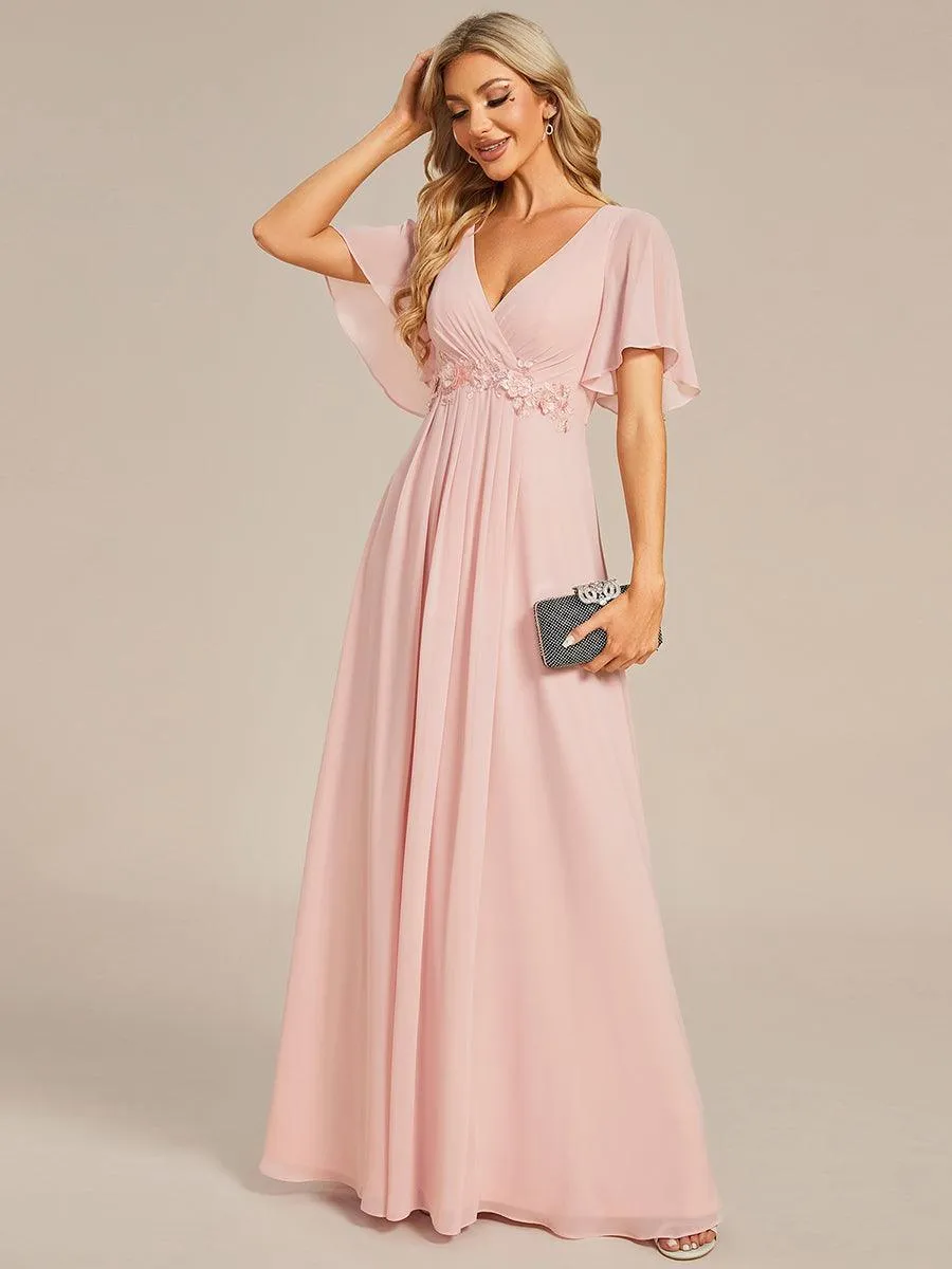 Robe longue élégante en mousseline de soie pour mère de la mariée avec manches fluides