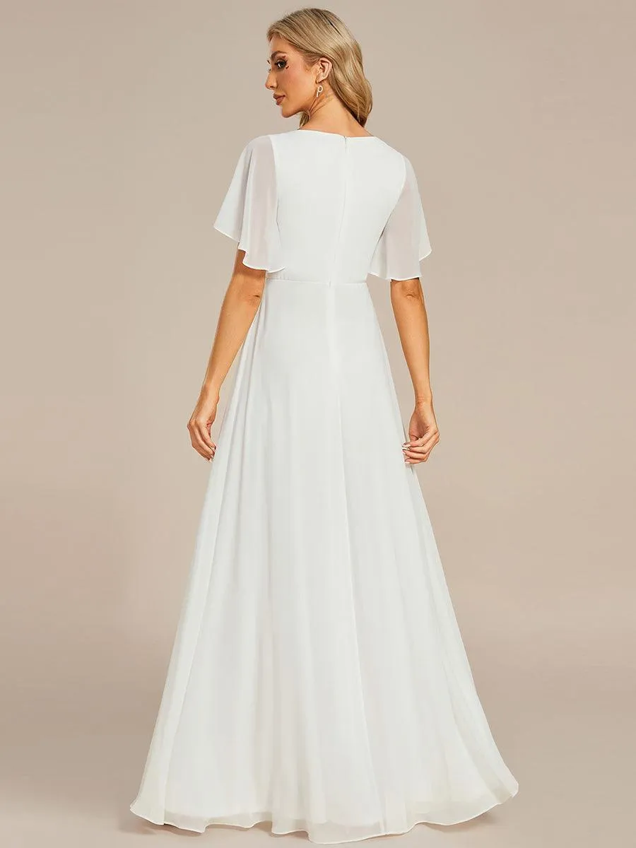 Robe longue élégante en mousseline de soie pour mère de la mariée avec manches fluides