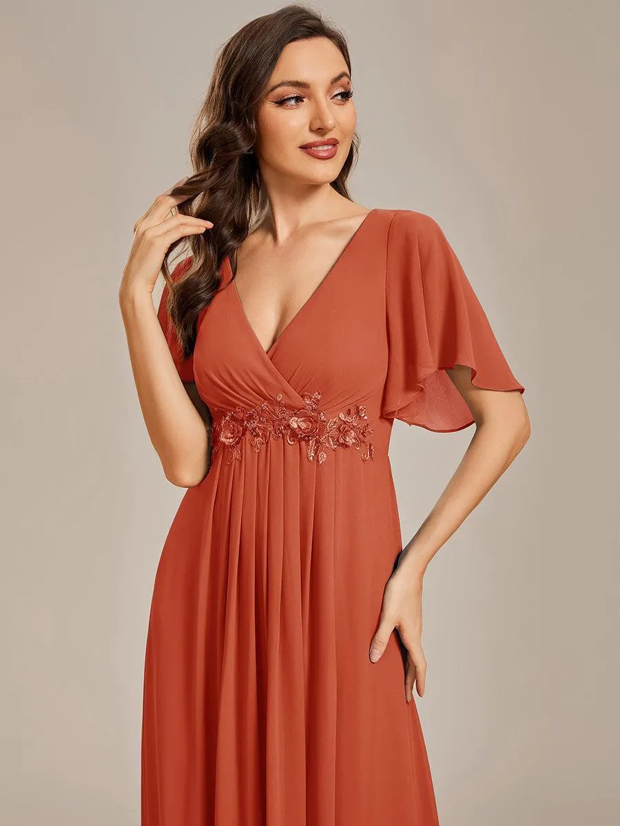 Robe longue élégante en mousseline de soie pour mère de la mariée avec manches fluides