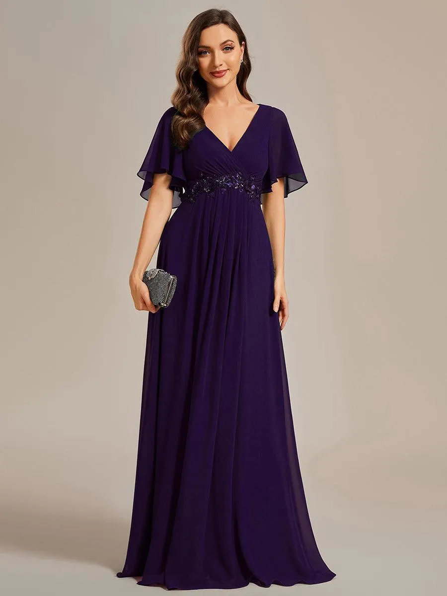 Robe longue élégante en mousseline de soie pour mère de la mariée avec manches fluides