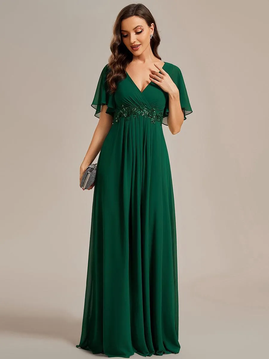 Robe longue élégante en mousseline de soie pour mère de la mariée avec manches fluides