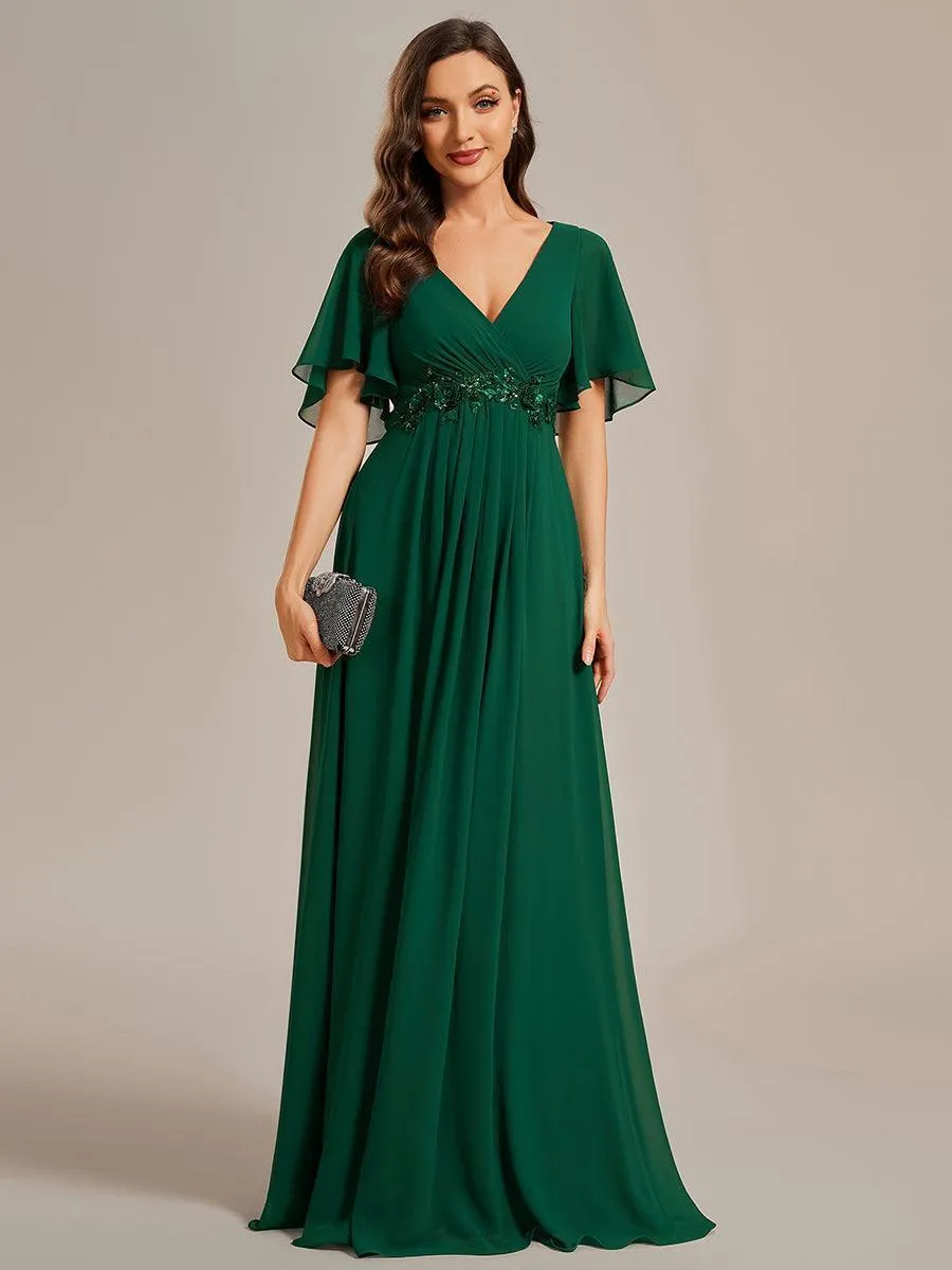 Robe longue élégante en mousseline de soie pour mère de la mariée avec manches fluides