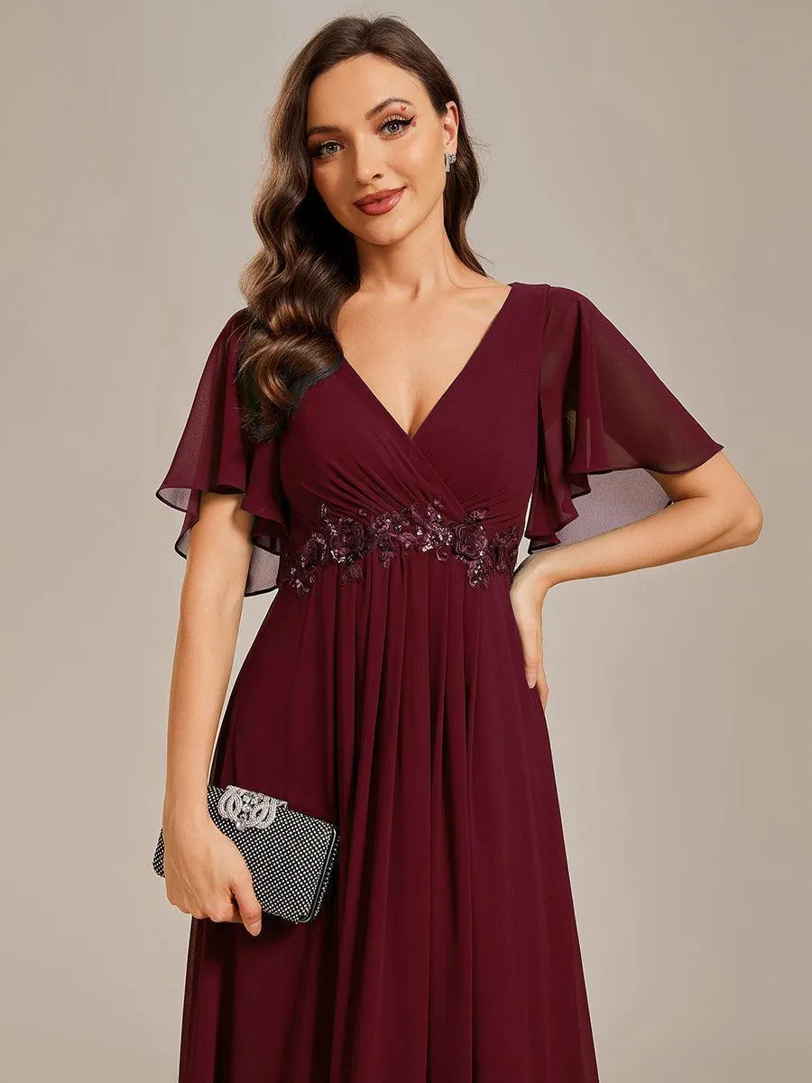 Robe longue élégante en mousseline de soie pour mère de la mariée avec manches fluides