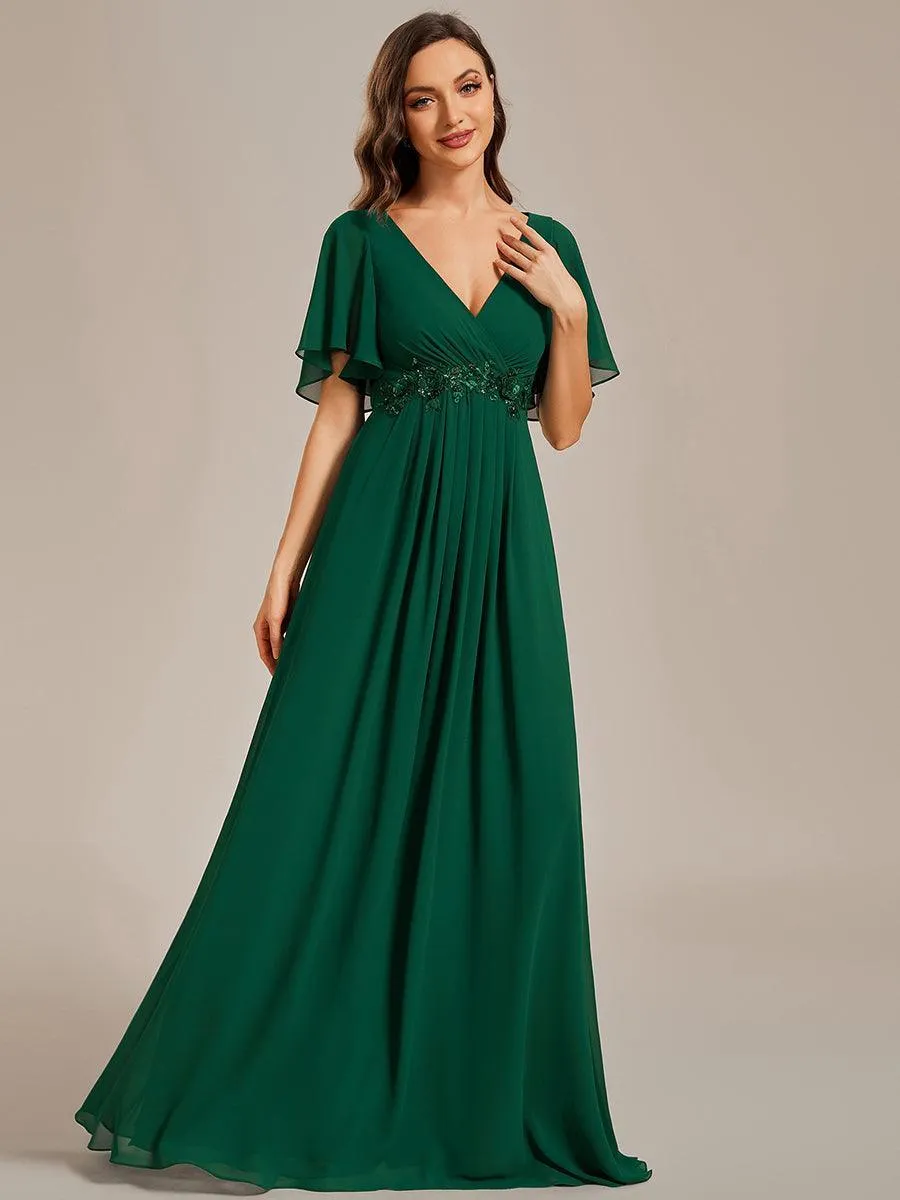 Robe longue élégante en mousseline de soie pour mère de la mariée avec manches fluides