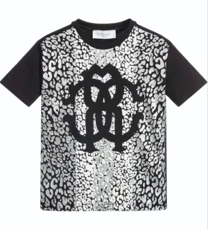 Roberto Cavalli Boys Metallic Leopard Print Logo T-shirt