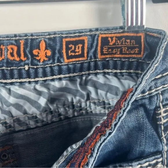 ROCK REVIVAL Vivian Easy Boot Distressed Rhinestone Embroidered Jeans Size 29