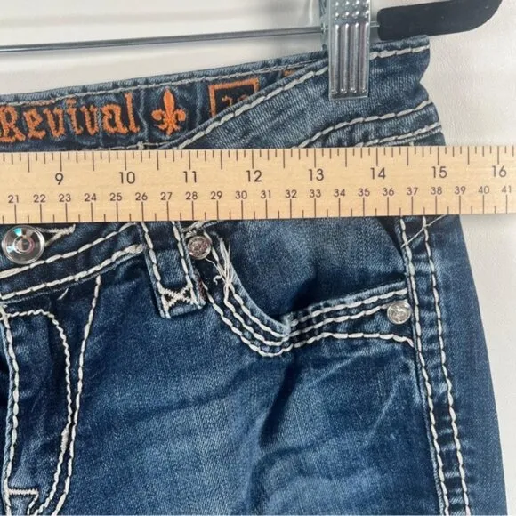 ROCK REVIVAL Vivian Easy Boot Distressed Rhinestone Embroidered Jeans Size 29