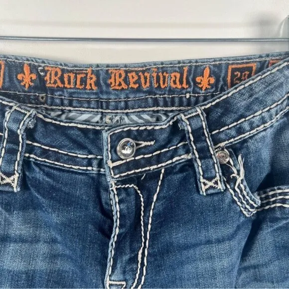 ROCK REVIVAL Vivian Easy Boot Distressed Rhinestone Embroidered Jeans Size 29