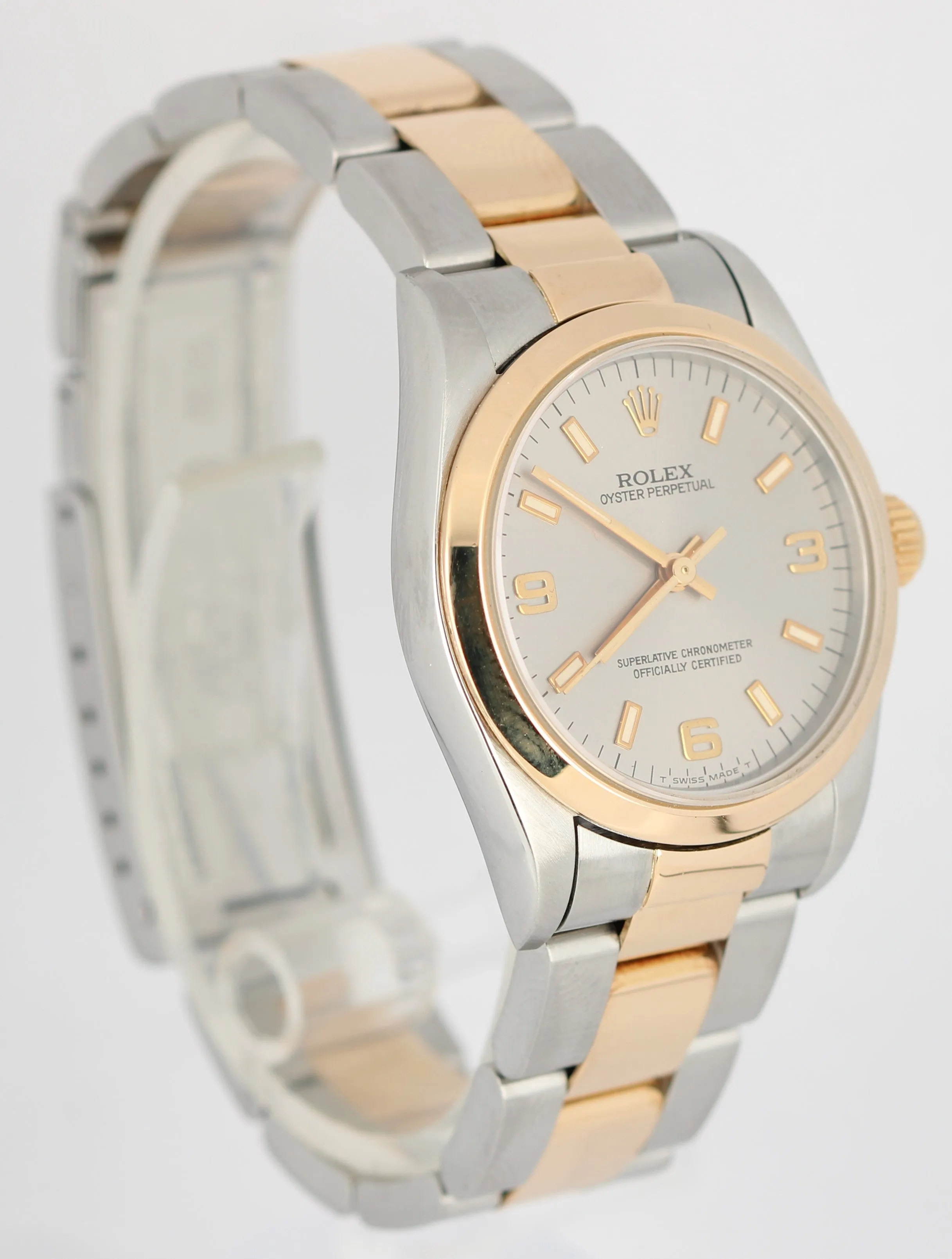 Rolex Oyster Perpetual 31mm Two Tone 18K Yellow Gold Stainless Gray 67483 Watch