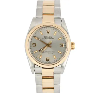 Rolex Oyster Perpetual 31mm Two Tone 18K Yellow Gold Stainless Gray 67483 Watch