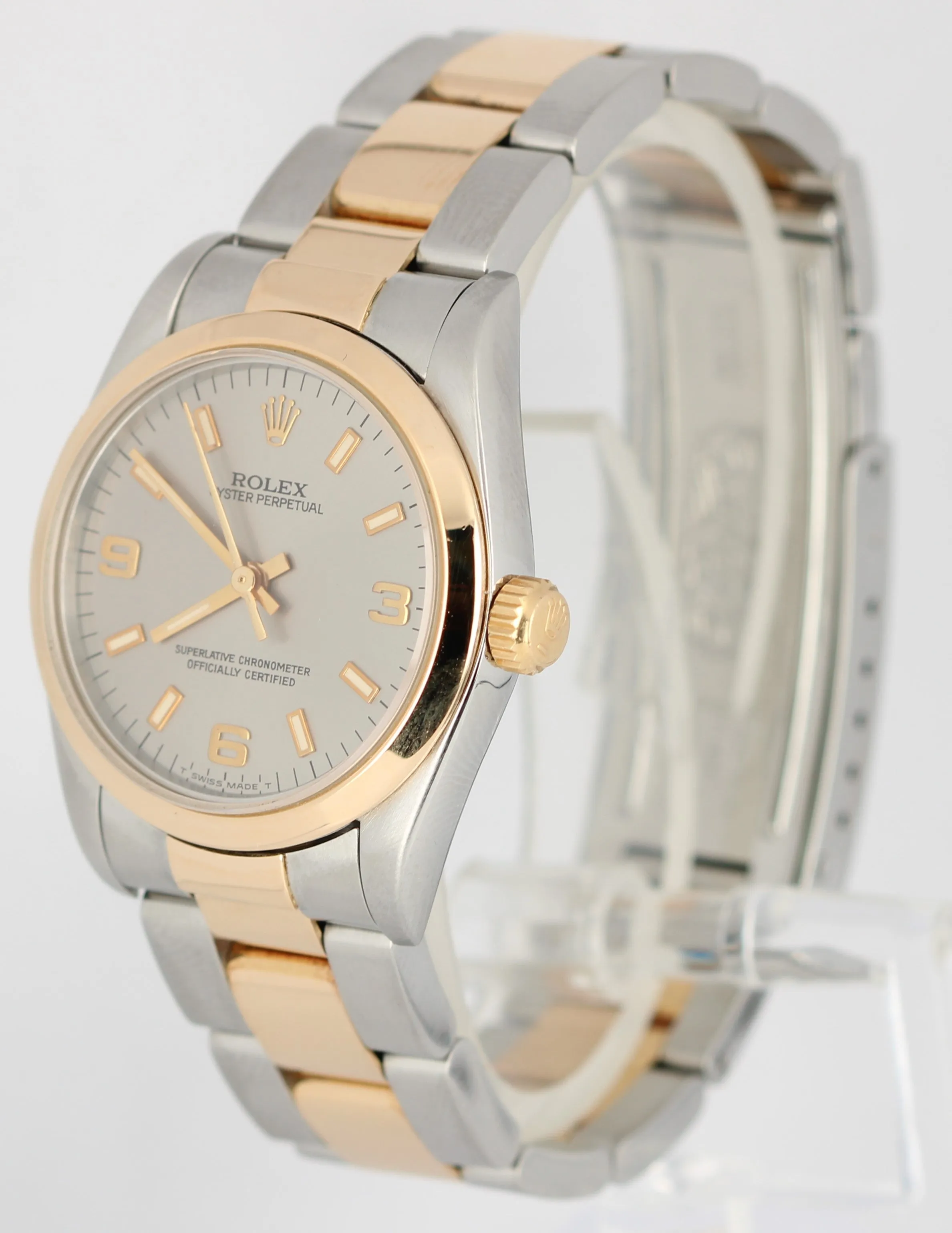 Rolex Oyster Perpetual 31mm Two Tone 18K Yellow Gold Stainless Gray 67483 Watch