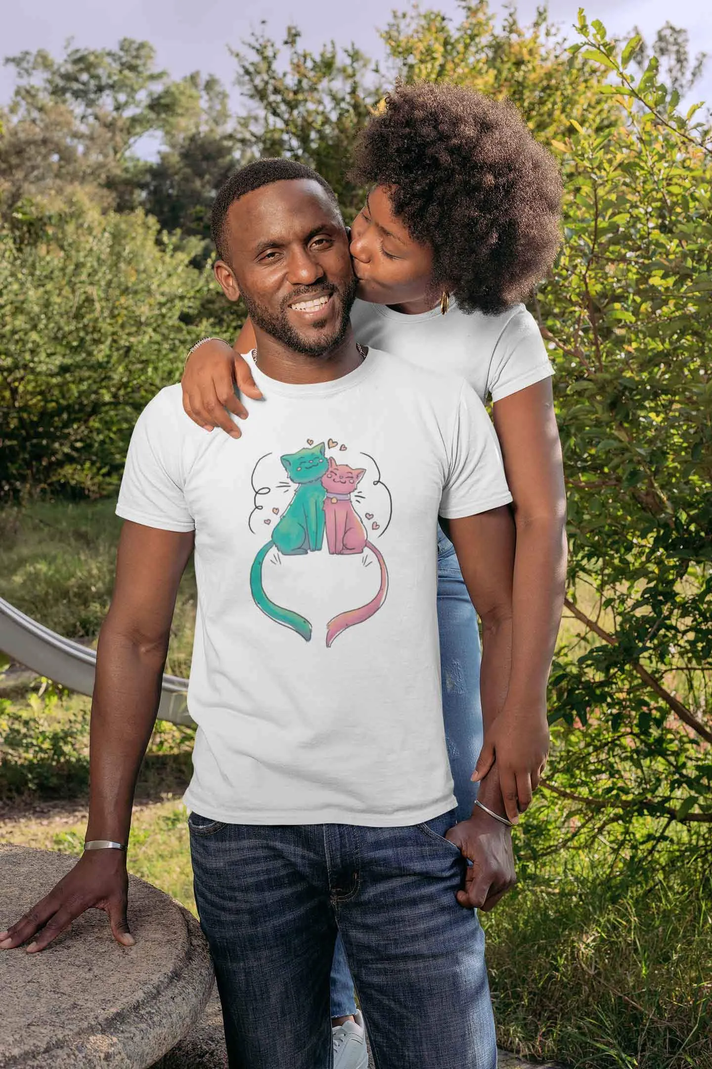 Round Neck T-Shirt (Men) - Cats In Love (11 Colours)