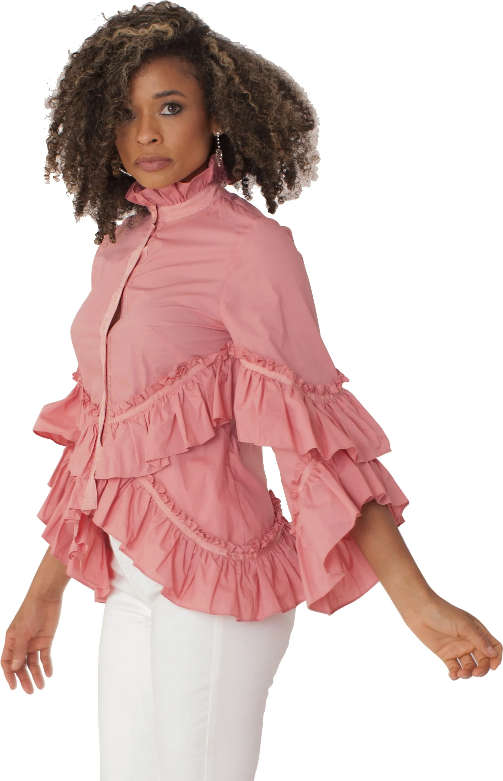 Ruffle Tiered Bell Sleeve Blouse -82144
