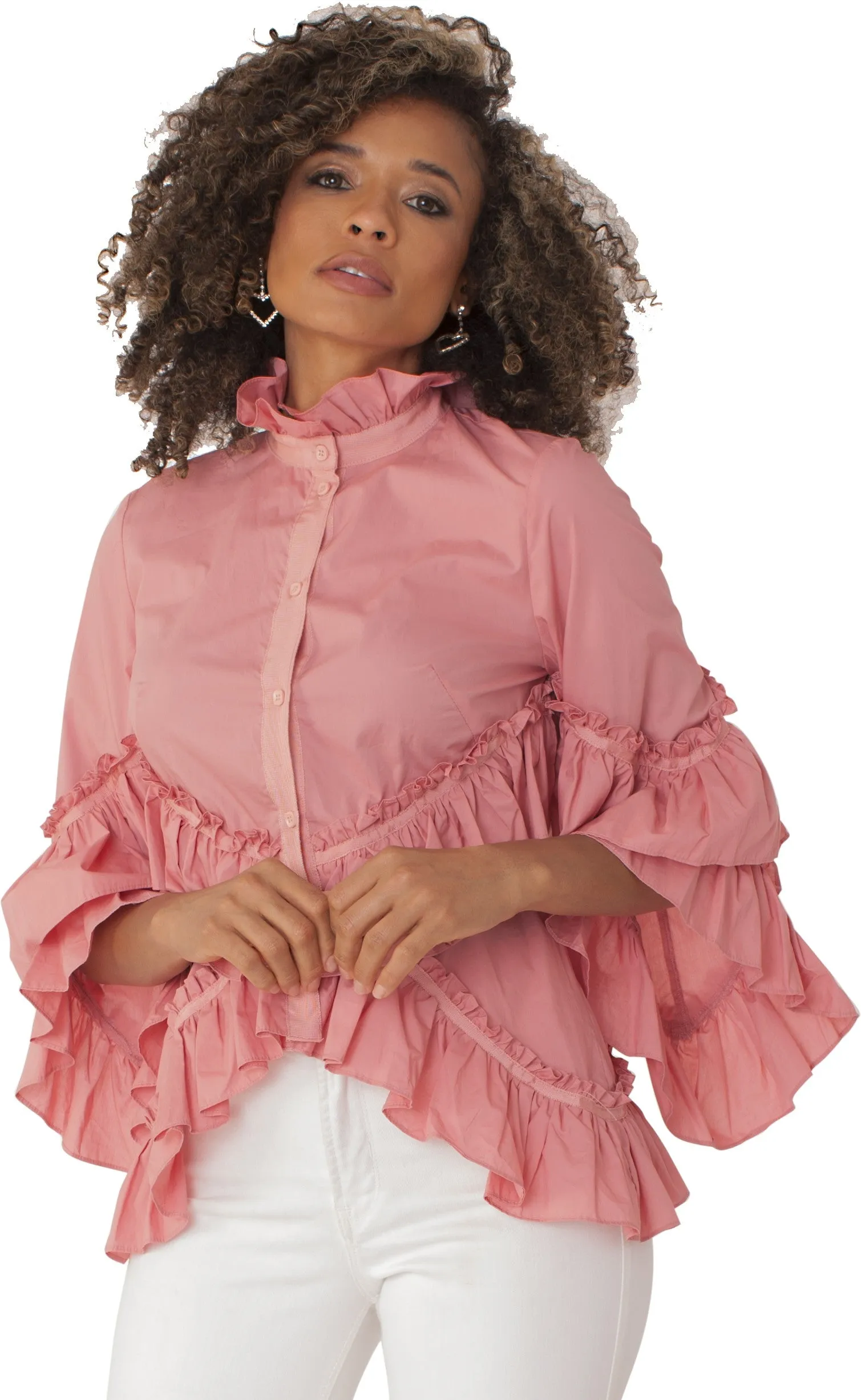 Ruffle Tiered Bell Sleeve Blouse -82144
