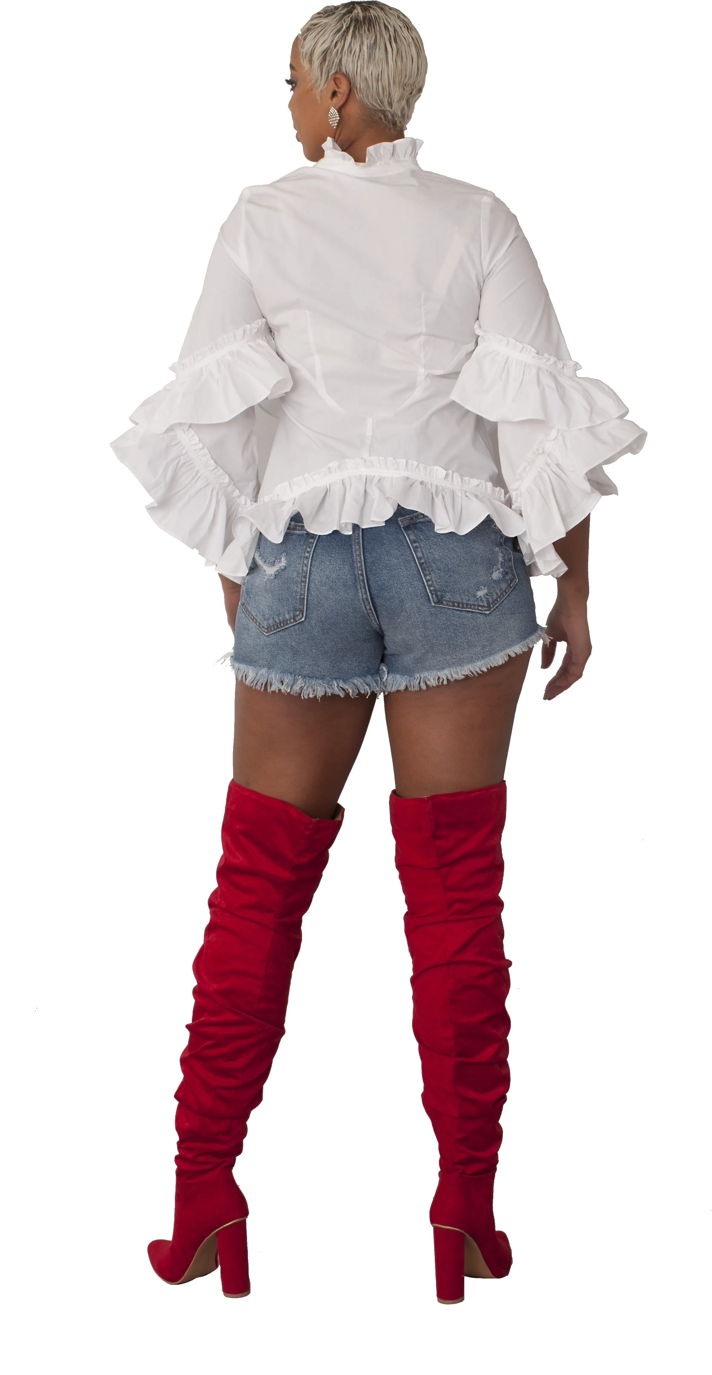 Ruffle Tiered Bell Sleeve Blouse -82144