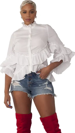 Ruffle Tiered Bell Sleeve Blouse -82144