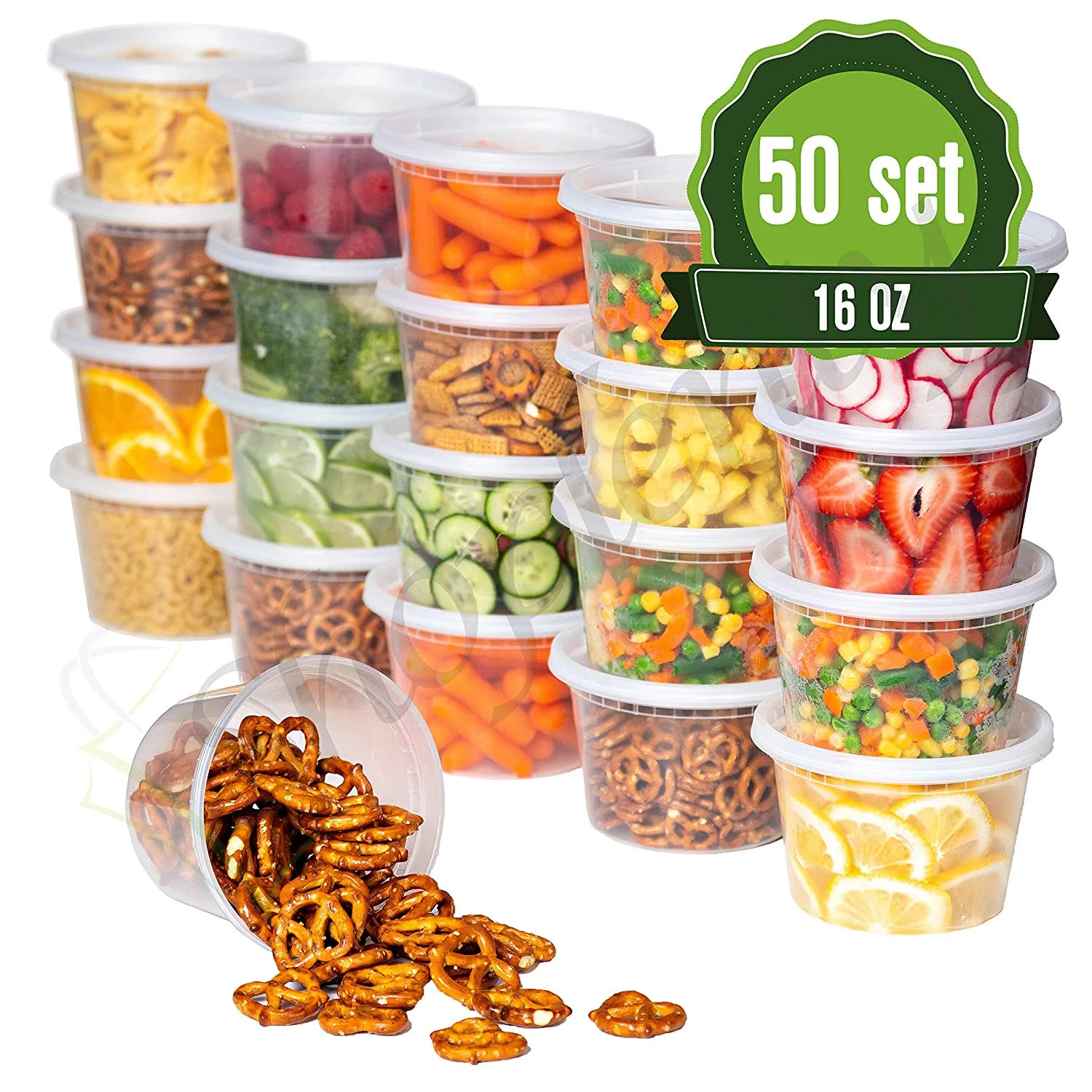 Safeware 16oz [50 Sets] Deli Plastic Food Storage Containers with Airtight Lids - Great for Slime, Soup, Portion Control and Meal Prep | Microwave | Dishwasher | Freezer Safe | Leakproof | Stackable