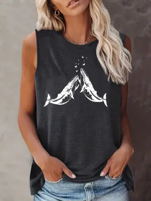 Scuba diving T-Shirt for Women | Whale Print Crew Neck Tank Top