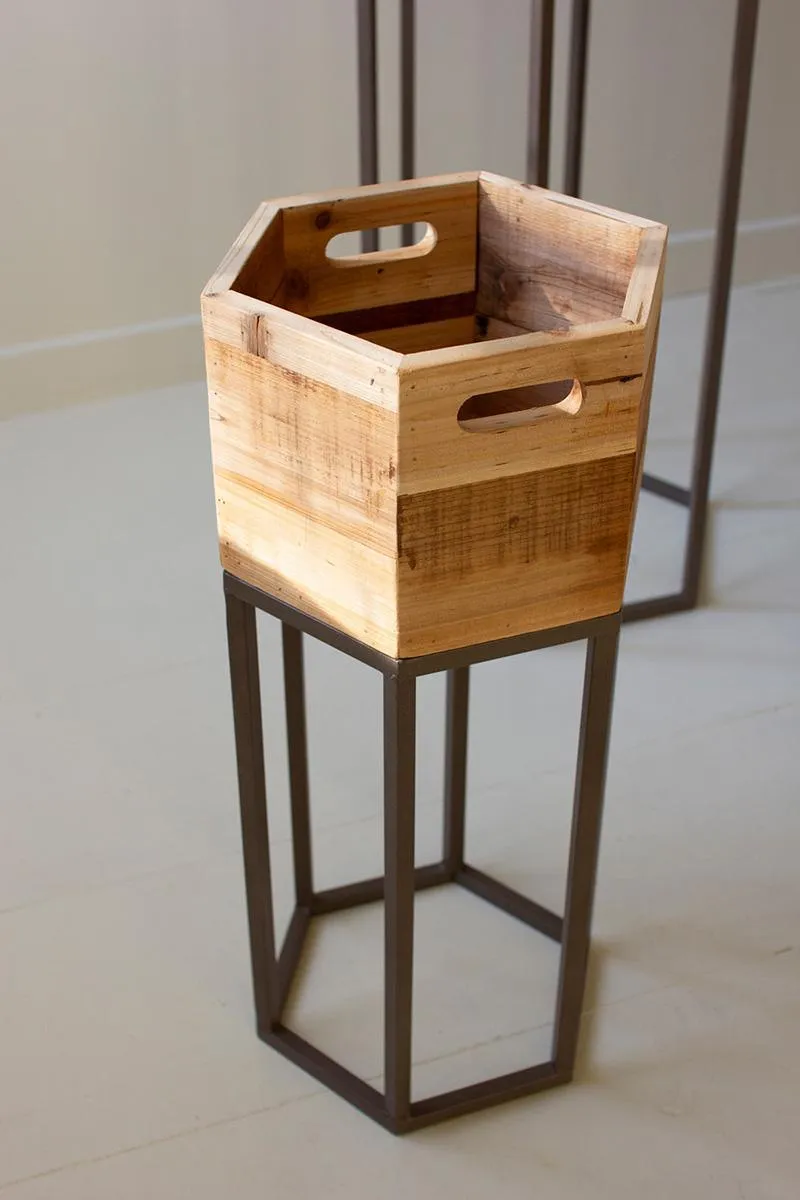 Set of 3 Hexagon Recycled Wood Planters on Metal Bases