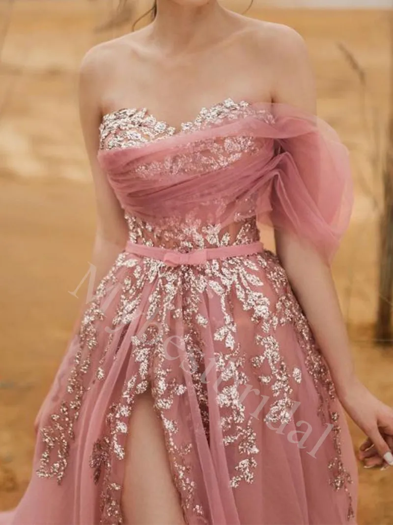 Sexy Sweetheart Side slit A-line Long Prom Dresses,PDS0631